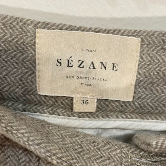 EUC Sezane Francesca Wool Blend Herringbone Button Wide Leg Trousers 36, 4 - Picture 7 of 9